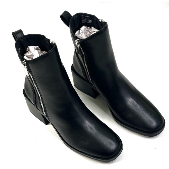 Steve Madden Ruthy Black Leather Ankle Boots Side Zip Womens Size 8.5M New $119 - Picture 1 of 13
